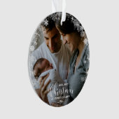 初めてのクリスマスをママとパパのスノーフレーク写真 オーナメント (正面)