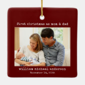 初めてのクリスマスをママとパパミニマリスト写真 セラミックオーナメント (裏面)