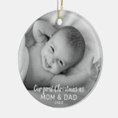 初めてのクリスマスをママとパパ |ベビー写真 セラミックオーナメント (左)