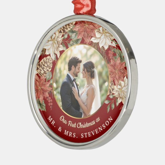 初めてのクリスマスをミスター・ミセス・フローラ写真として メタルオーナメント (左)