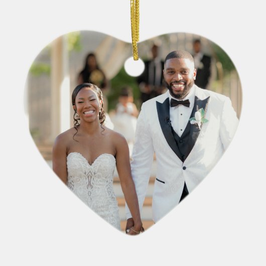 初めてのクリスマスをミセスの写真結婚として セラミックオーナメント (正面)