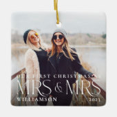 初めてのクリスマスをミセス・アンド・ミセス・モダンカップルの写真 セラミックオーナメント (正面)