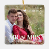 初めてのクリスマスをミニマリストさん写真として セラミックオーナメント (正面)