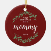 初めてのクリスマスをモミーパーソナライズされたレッド&グリーン セラミックオーナメント (正面)
