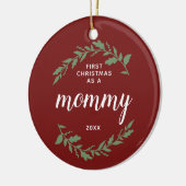 初めてのクリスマスをモミーパーソナライズされたレッド&グリーン セラミックオーナメント (左)