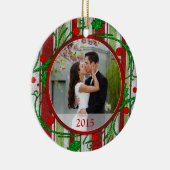 初めてのクリスマスを一緒にフォトキャンディストライプー セラミックオーナメント (右)