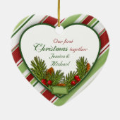 初めてのクリスマスを一緒にフォトキャンディストライプー セラミックオーナメント (裏面)