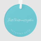 初めてのクリスマスを一緒に新生児フォトアクアブルー オーナメント (裏面)