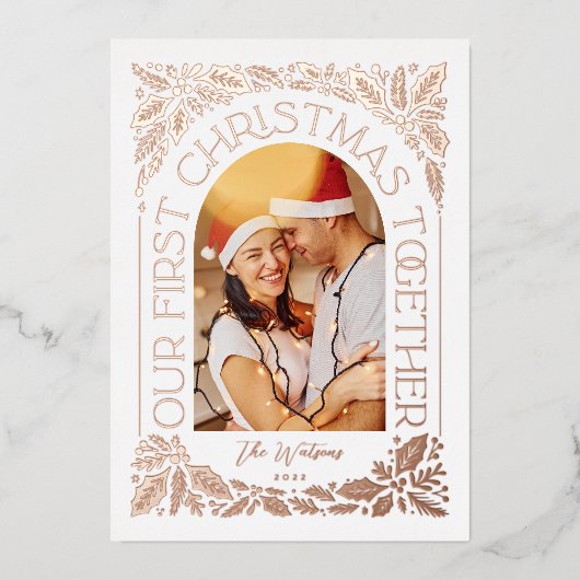初めてのクリスマスを一緒にArch 3 Photo Collage 箔シーズンカード (正面)
