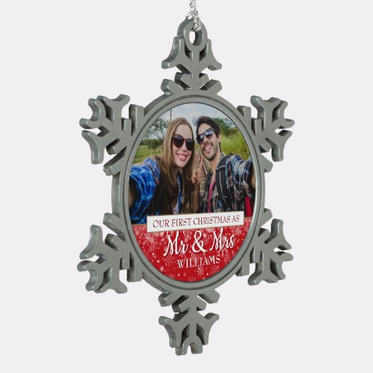 初めてのクリスマスを写真のミセスと同じ スノーフレークピューターオーナメント (左)