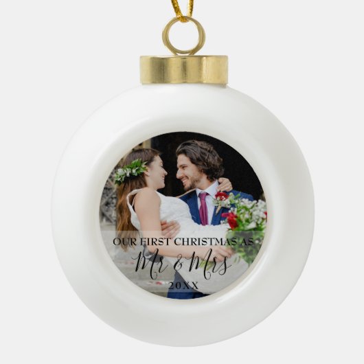 初めてのクリスマスを写真のミセスと同じ セラミックボールオーナメント (正面)