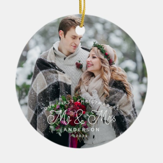 初めてのクリスマスを写真のMr.And Mrs. セラミックオーナメント (正面)
