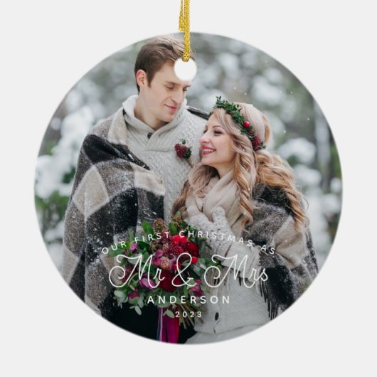 初めてのクリスマスを写真のMr.And Mrs. セラミックオーナメント (裏面)