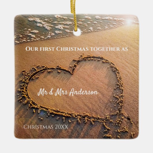 初めてのクリスマスを写真のMr.And Mrs. セラミックオーナメント (正面)