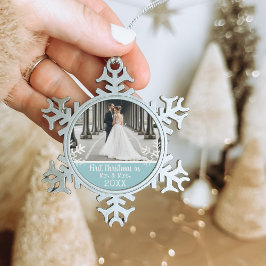 初めてのクリスマスを夫婦で スノーフレーク 写真 ブルー スノーフレークピューターオーナメント