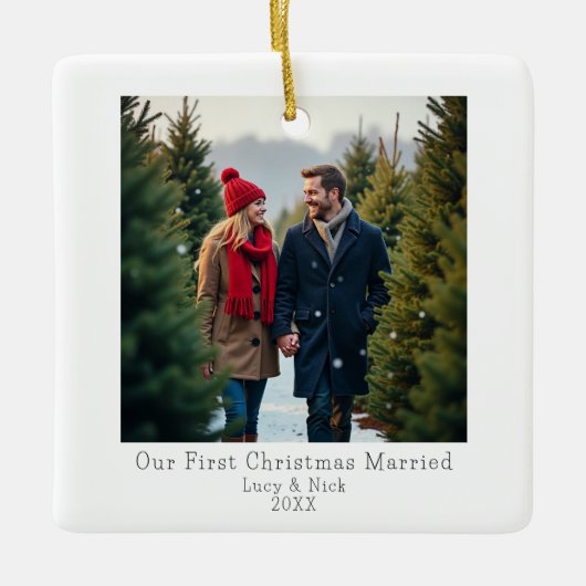 初めてのクリスマスを夫婦で | 婚約記念のフォト セラミックオーナメント (正面)