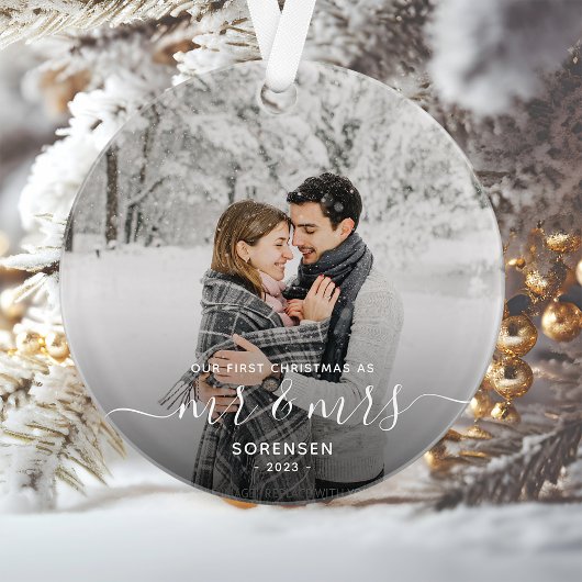 初めてのクリスマスを夫婦で 白い文字のスクリプト オーナメント