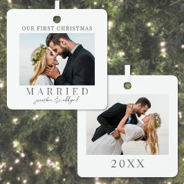 初めてのクリスマスを夫婦で 筆記体カリグラフィー 写真 メタルオーナメント