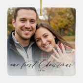 初めてのクリスマスを夫婦で 2枚の写真入り セラミックオーナメント (裏面)