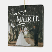 初めてのクリスマスを夫婦で Mr & Mrs カップルフォト セラミックオーナメント (左)