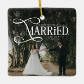 初めてのクリスマスを夫婦で Mr & Mrs カップルフォト セラミックオーナメント (正面)