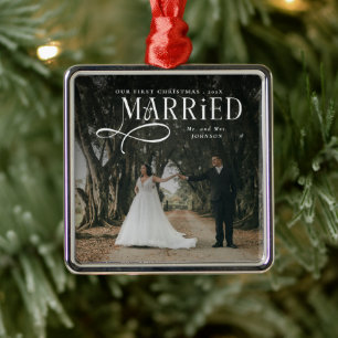 初めてのクリスマスを夫婦で Mr & Mrs カップルフォト メタルオーナメント