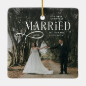 初めてのクリスマスを夫婦で Mr & Mrs カップル 写真 セラミックオーナメント (裏面)