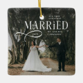 初めてのクリスマスを夫婦で Mr & Mrs カップル 写真 セラミックオーナメント (正面)
