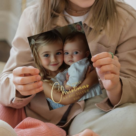 初めてのクリスマスを姉妹写真として 箔シーズンカード