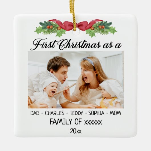 初めてのクリスマスを家族と一緒カスタムに2枚 セラミックオーナメント (正面)