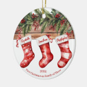 初めてのクリスマスを家族の名前としてストッキング写真 セラミックオーナメント (左)