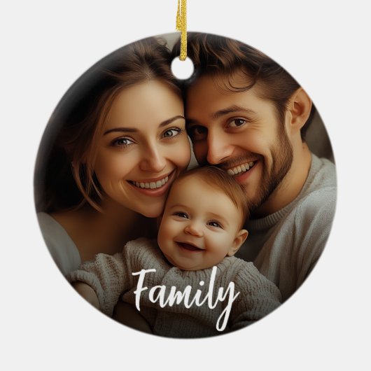 初めてのクリスマスを家族の名前としてストッキング写真 セラミックオーナメント (裏面)