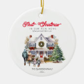 初めてのクリスマスを新しいホームに | 2子ファミリー セラミックオーナメント (正面)