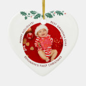 初めてのクリスマスを祖母のベビー写真 セラミックオーナメント (正面)