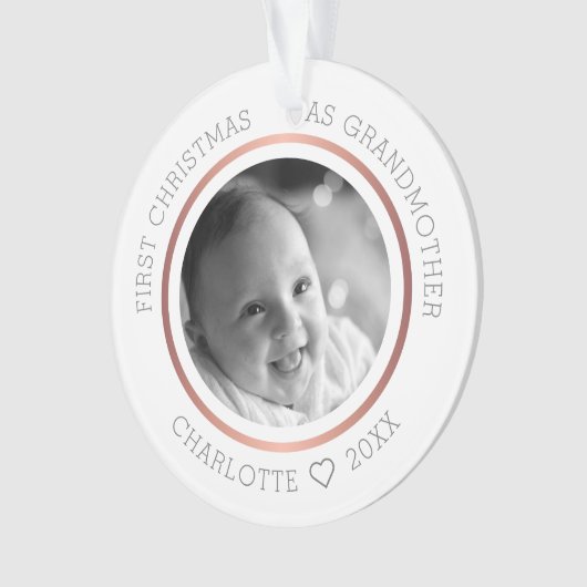 初めてのクリスマスを祖母の写真とモダンして オーナメント (正面)