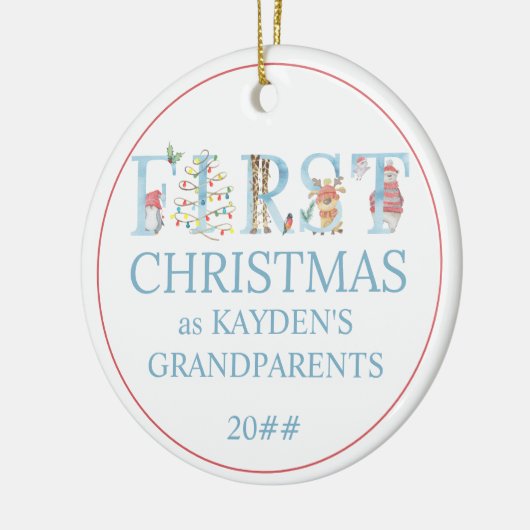 初めてのクリスマスを祖父母としてかわいい写真 セラミックオーナメント (左)