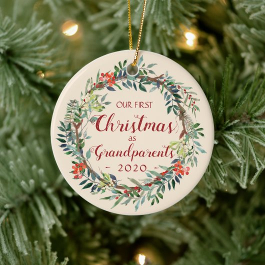 初めてのクリスマスを祖父母としてアイボリー写真 セラミックオーナメント (ツリー)