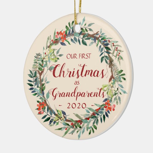 初めてのクリスマスを祖父母としてアイボリー写真 セラミックオーナメント (左)
