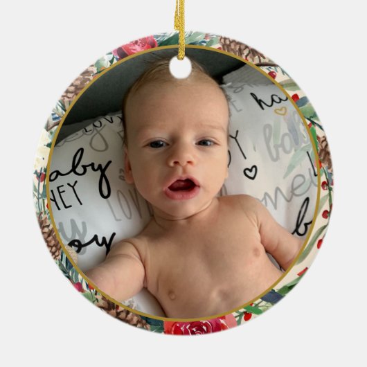 初めてのクリスマスを祖父母としてアイボリー写真 セラミックオーナメント (裏面)