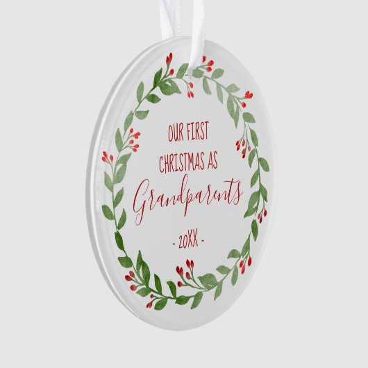 初めてのクリスマスを祖父母としてカスタムベビー写真 オーナメント (正面)