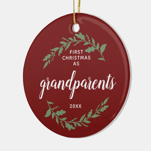 初めてのクリスマスを祖父母としてパーソナライズされたクリスマス セラミックオーナメント (左)