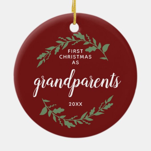 初めてのクリスマスを祖父母としてパーソナライズされたクリスマス セラミックオーナメント (裏面)
