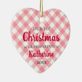 初めてのクリスマスを祖父母としてピンクのハート写真 セラミックオーナメント (右)