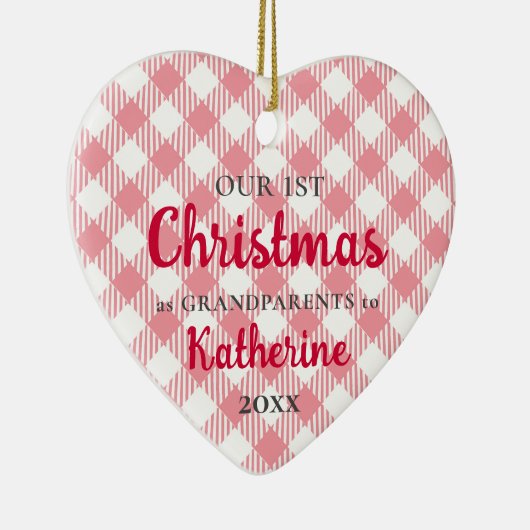 初めてのクリスマスを祖父母としてピンクのハート写真 セラミックオーナメント (右)