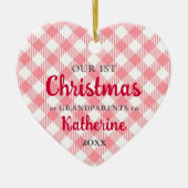 初めてのクリスマスを祖父母としてピンクのハート写真 セラミックオーナメント (正面)