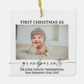 初めてのクリスマスを祖父母としてフォトオーナメント セラミックオーナメント (正面)