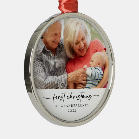 初めてのクリスマスを祖父母としてフォトキープサケ メタルオーナメント (右)