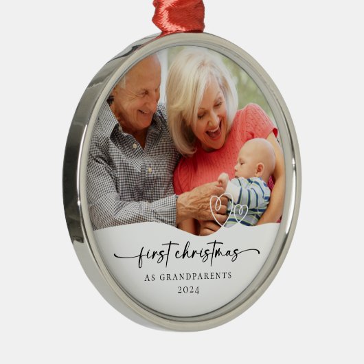 初めてのクリスマスを祖父母としてフォトキープサケ メタルオーナメント (右)