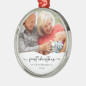 初めてのクリスマスを祖父母としてフォトキープサケ メタルオーナメント (左)