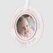 初めてのクリスマスを祖父母としてフォトピンク大理石 オーナメント (正面)